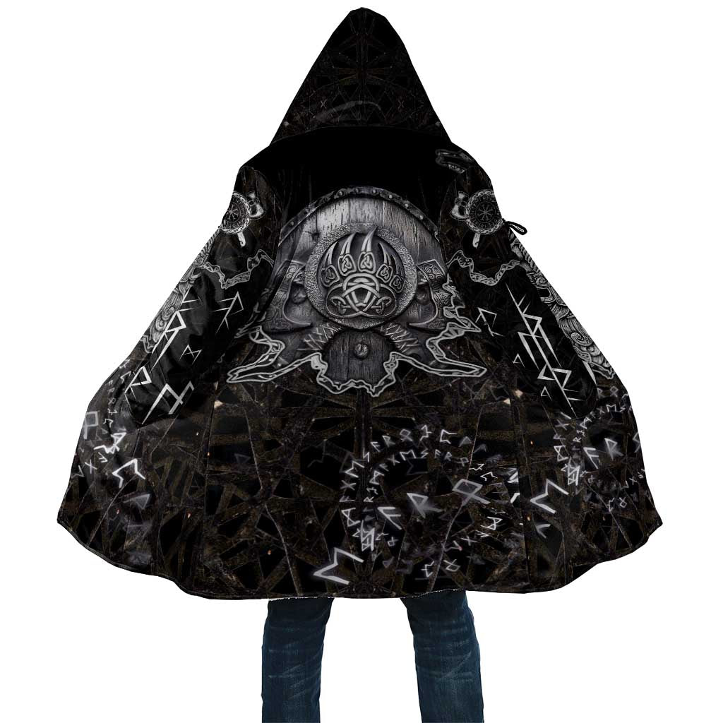 Viking Elder and Helm of Awe Norse Mythology Cloak Monochrome Rune Engraving Style