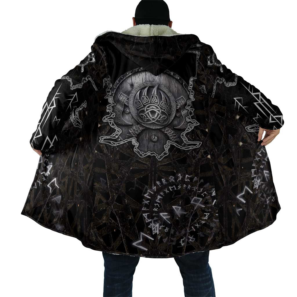 Viking Elder and Helm of Awe Norse Mythology Cloak Monochrome Rune Engraving Style