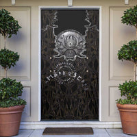 Viking Elder and Helm of Awe Norse Mythology Door Cover Monochrome Rune Engraving Style