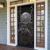 Viking Elder and Helm of Awe Norse Mythology Door Cover Monochrome Rune Engraving Style