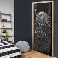 Viking Elder and Helm of Awe Norse Mythology Door Cover Monochrome Rune Engraving Style