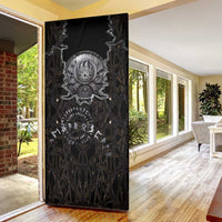 Viking Elder and Helm of Awe Norse Mythology Door Cover Monochrome Rune Engraving Style