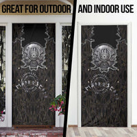 Viking Elder and Helm of Awe Norse Mythology Door Cover Monochrome Rune Engraving Style