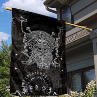 Viking Elder and Helm of Awe Norse Mythology Garden Flag Monochrome Rune Engraving Style