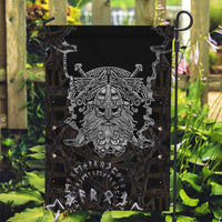 Viking Elder and Helm of Awe Norse Mythology Garden Flag Monochrome Rune Engraving Style