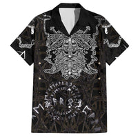 Viking Elder and Helm of Awe Norse Mythology Hawaiian Shirt Monochrome Rune Engraving Style