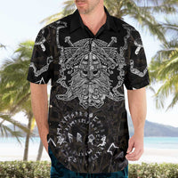 Viking Elder and Helm of Awe Norse Mythology Hawaiian Shirt Monochrome Rune Engraving Style