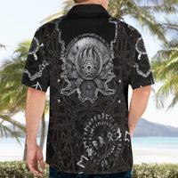 Viking Elder and Helm of Awe Norse Mythology Hawaiian Shirt Monochrome Rune Engraving Style