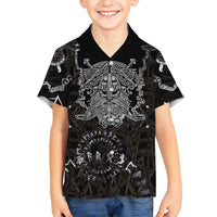 Viking Elder and Helm of Awe Norse Mythology Hawaiian Shirt Monochrome Rune Engraving Style
