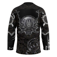 Viking Elder and Helm of Awe Norse Mythology Hockey Jersey Monochrome Rune Engraving Style