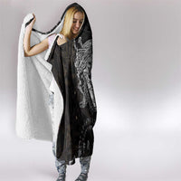 Viking Elder and Helm of Awe Norse Mythology Hooded Blanket Monochrome Rune Engraving Style