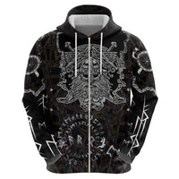 Viking Elder and Helm of Awe Norse Mythology Hoodie Monochrome Rune Engraving Style