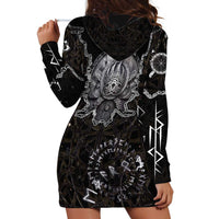 Viking Elder and Helm of Awe Norse Mythology Hoodie Dress Monochrome Rune Engraving Style