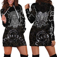 Viking Elder and Helm of Awe Norse Mythology Hoodie Dress Monochrome Rune Engraving Style