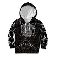 Viking Elder and Helm of Awe Norse Mythology Kid Hoodie Monochrome Rune Engraving Style