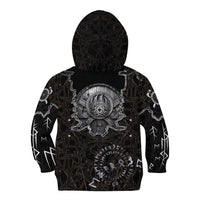 Viking Elder and Helm of Awe Norse Mythology Kid Hoodie Monochrome Rune Engraving Style
