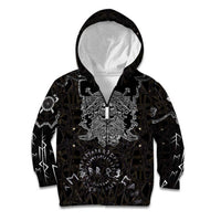 Viking Elder and Helm of Awe Norse Mythology Kid Hoodie Monochrome Rune Engraving Style