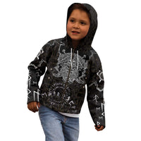 Viking Elder and Helm of Awe Norse Mythology Kid Hoodie Monochrome Rune Engraving Style