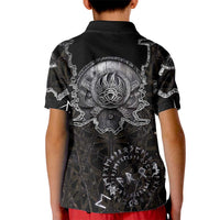 Viking Elder and Helm of Awe Norse Mythology Kid Polo Shirt Monochrome Rune Engraving Style