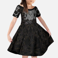 Viking Elder and Helm of Awe Norse Mythology Kid Short Sleeve Dress Monochrome Rune Engraving Style