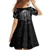 Viking Elder and Helm of Awe Norse Mythology Kid Short Sleeve Dress Monochrome Rune Engraving Style