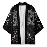 Viking Elder and Helm of Awe Norse Mythology Kimono Monochrome Rune Engraving Style
