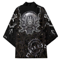 Viking Elder and Helm of Awe Norse Mythology Kimono Monochrome Rune Engraving Style