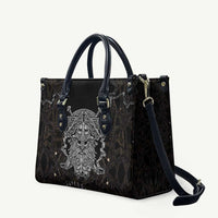 Viking Elder and Helm of Awe Norse Mythology Leather Bag Monochrome Rune Engraving Style