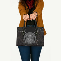 Viking Elder and Helm of Awe Norse Mythology Leather Bag Monochrome Rune Engraving Style