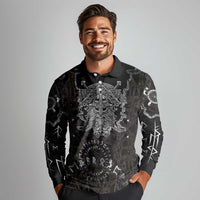 Viking Elder and Helm of Awe Norse Mythology Long Sleeve Polo Shirt Monochrome Rune Engraving Style