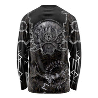 Viking Elder and Helm of Awe Norse Mythology Long Sleeve Shirt Monochrome Rune Engraving Style