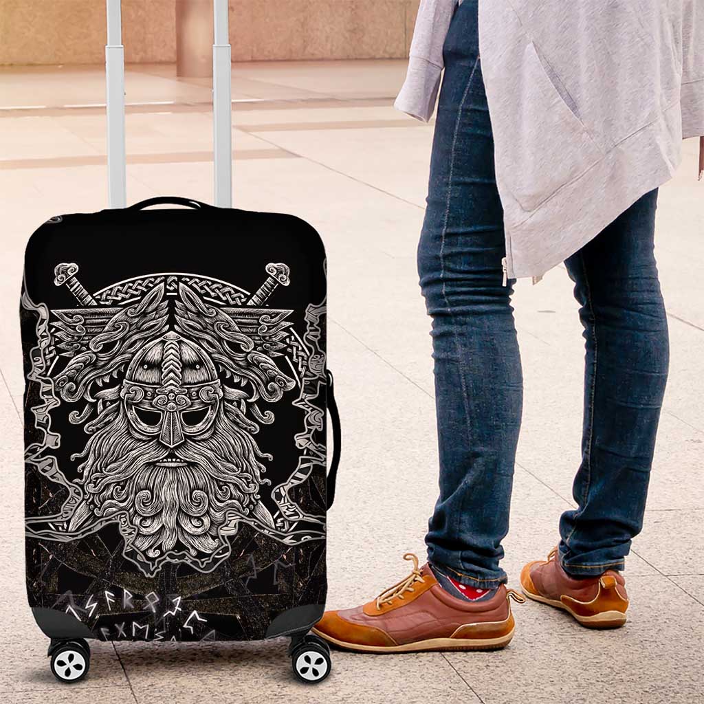 Viking Elder and Helm of Awe Norse Mythology Luggage Cover Monochrome Rune Engraving Style
