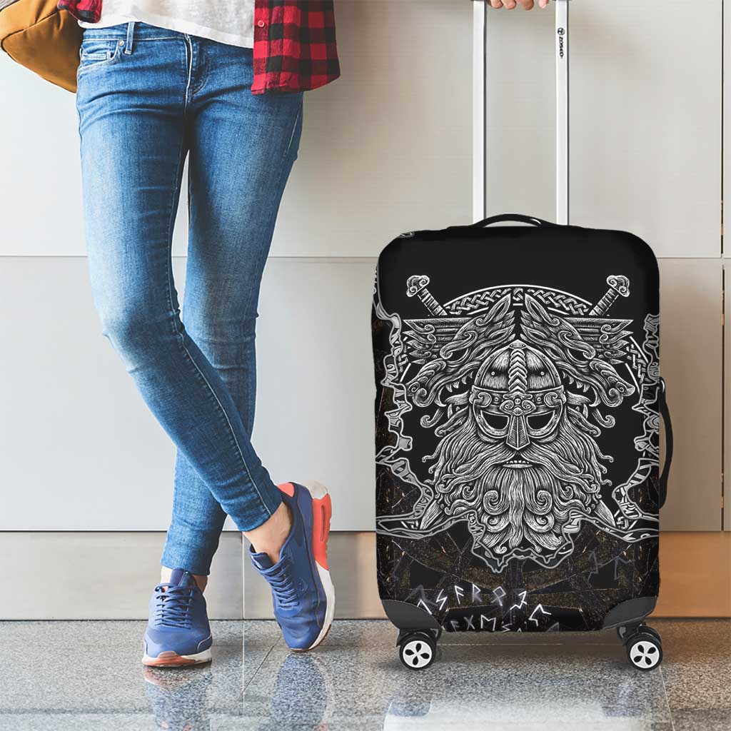 Viking Elder and Helm of Awe Norse Mythology Luggage Cover Monochrome Rune Engraving Style