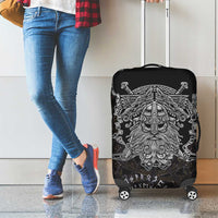 Viking Elder and Helm of Awe Norse Mythology Luggage Cover Monochrome Rune Engraving Style
