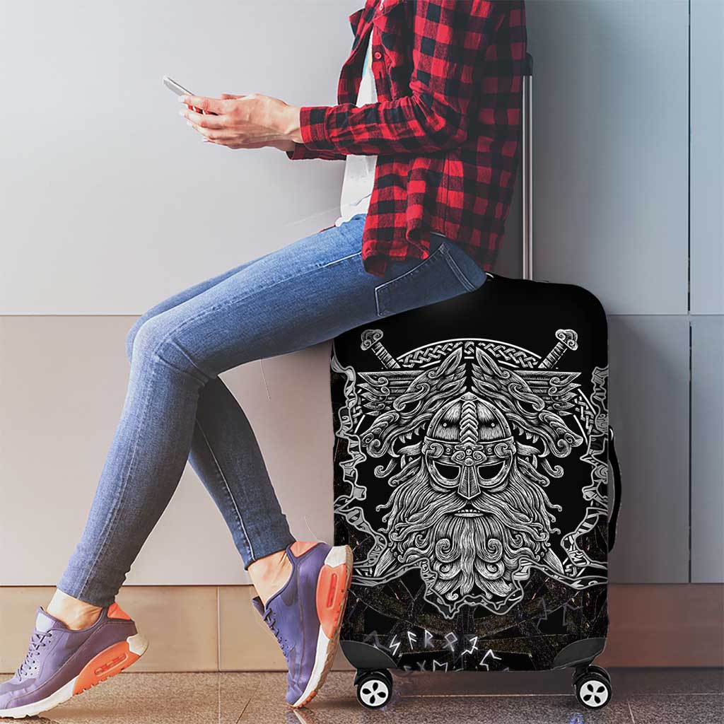 Viking Elder and Helm of Awe Norse Mythology Luggage Cover Monochrome Rune Engraving Style