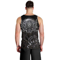 Viking Elder and Helm of Awe Norse Mythology Men Tank Top Monochrome Rune Engraving Style