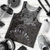 Viking Elder and Helm of Awe Norse Mythology Men Tank Top Monochrome Rune Engraving Style