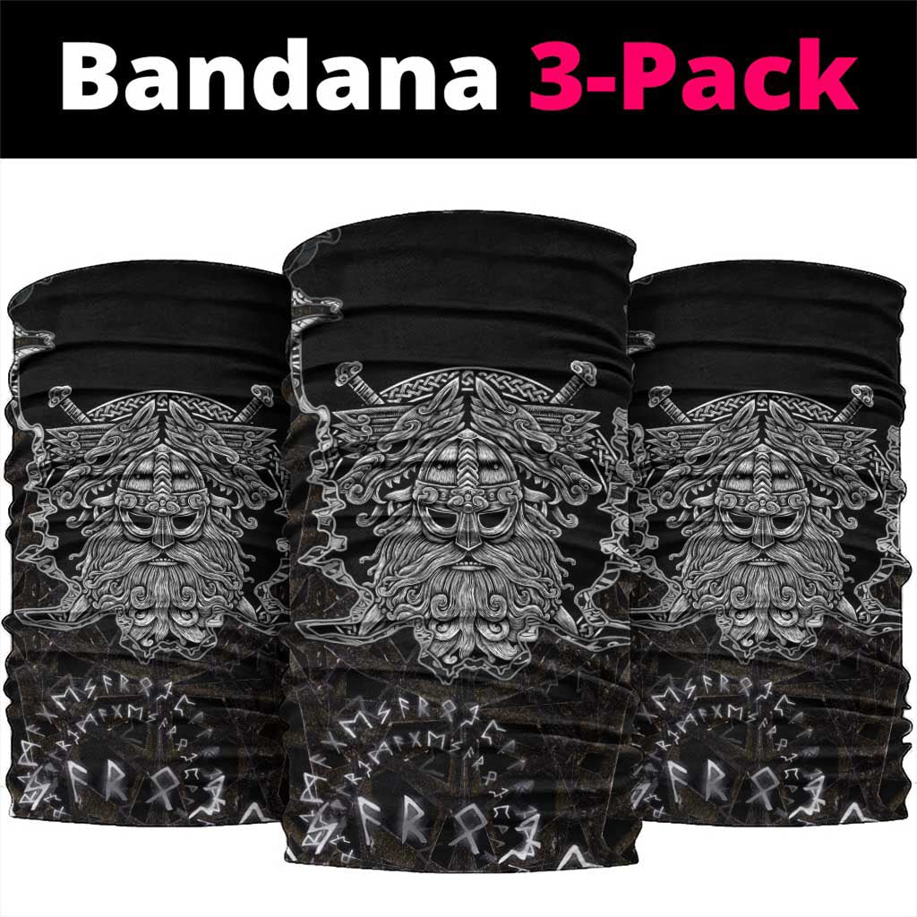 Viking Elder and Helm of Awe Norse Mythology Neck Gaiter Monochrome Rune Engraving Style