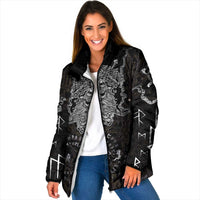 Viking Elder and Helm of Awe Norse Mythology Padded Jacket Monochrome Rune Engraving Style