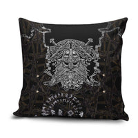 Viking Elder and Helm of Awe Norse Mythology Pillow Cover Monochrome Rune Engraving Style
