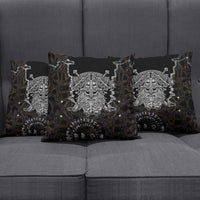 Viking Elder and Helm of Awe Norse Mythology Pillow Cover Monochrome Rune Engraving Style