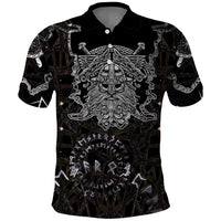 Viking Elder and Helm of Awe Norse Mythology Polo Shirt Monochrome Rune Engraving Style