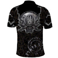 Viking Elder and Helm of Awe Norse Mythology Polo Shirt Monochrome Rune Engraving Style