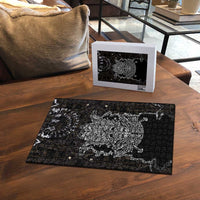 Viking Elder and Helm of Awe Norse Mythology Puzzle Monochrome Rune Engraving Style