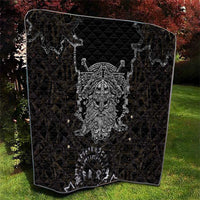 Viking Elder and Helm of Awe Norse Mythology Quilt Monochrome Rune Engraving Style