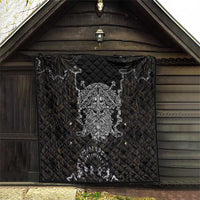 Viking Elder and Helm of Awe Norse Mythology Quilt Monochrome Rune Engraving Style