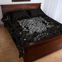 Viking Elder and Helm of Awe Norse Mythology Quilt Bed Set Monochrome Rune Engraving Style