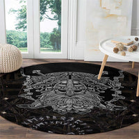 Viking Elder and Helm of Awe Norse Mythology Round Carpet Monochrome Rune Engraving Style