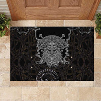 Viking Elder and Helm of Awe Norse Mythology Rubber Doormat Monochrome Rune Engraving Style