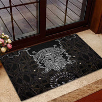 Viking Elder and Helm of Awe Norse Mythology Rubber Doormat Monochrome Rune Engraving Style